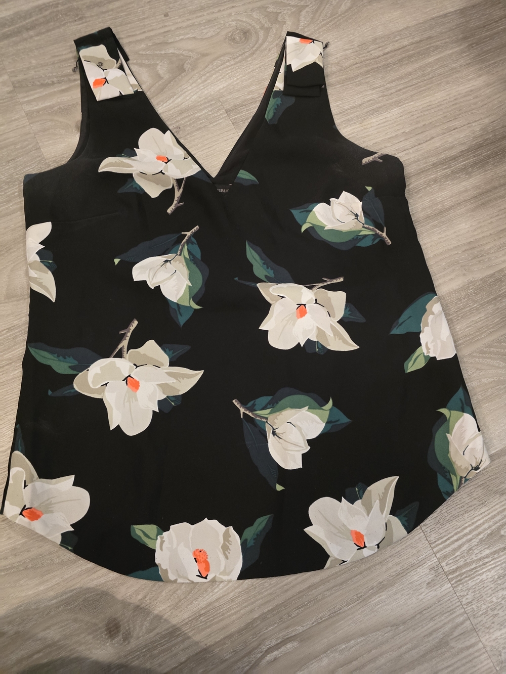 Banana Republic Black Floral V-Neck Tank Top
